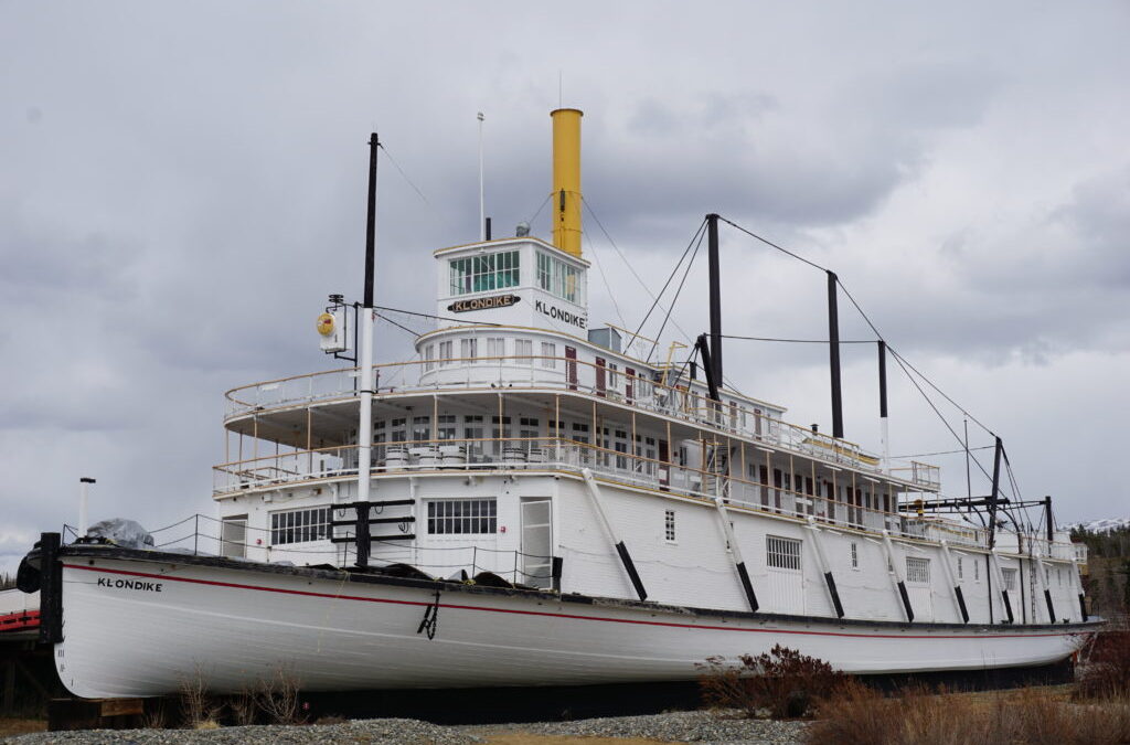 Historic Klondike riverboat on display.